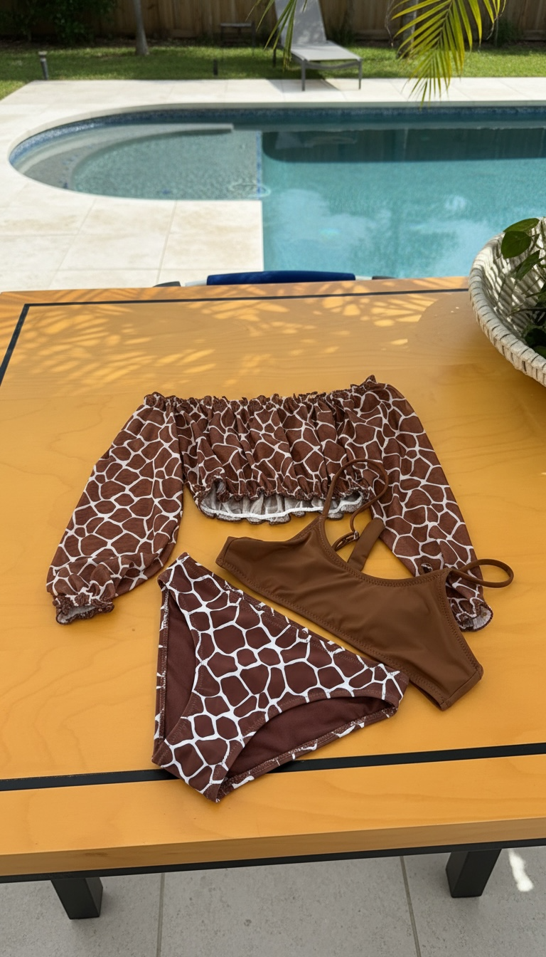 BIKINI MARRONE CON MACULATO BIANCO