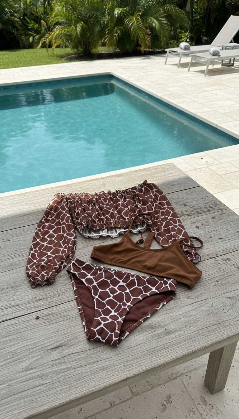 BIKINI MARRONE CON MACULATO BIANCO
