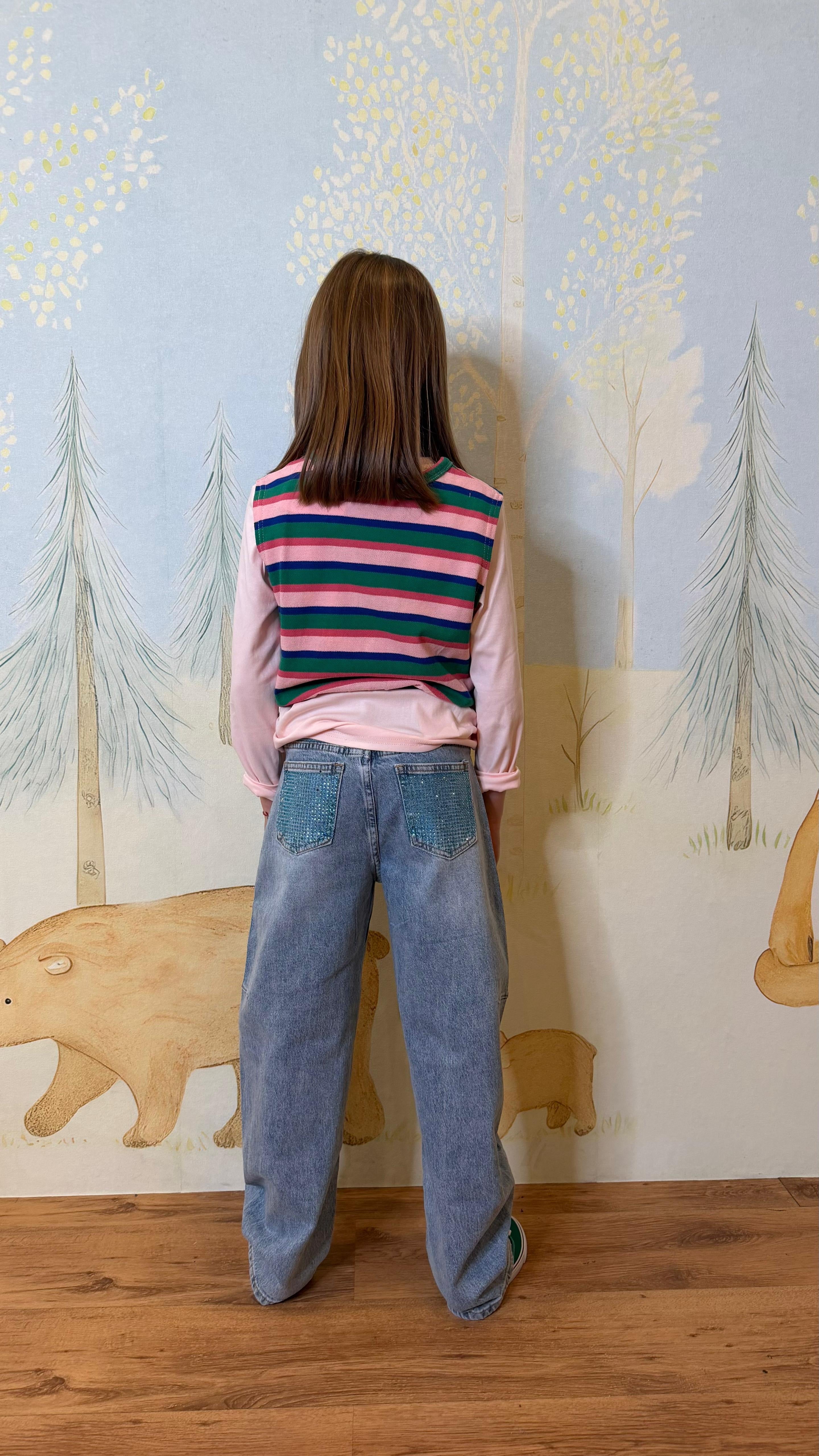 JEANS TASCA AZZURRA BRILLANTINATA YG-124 4-14 ANNI