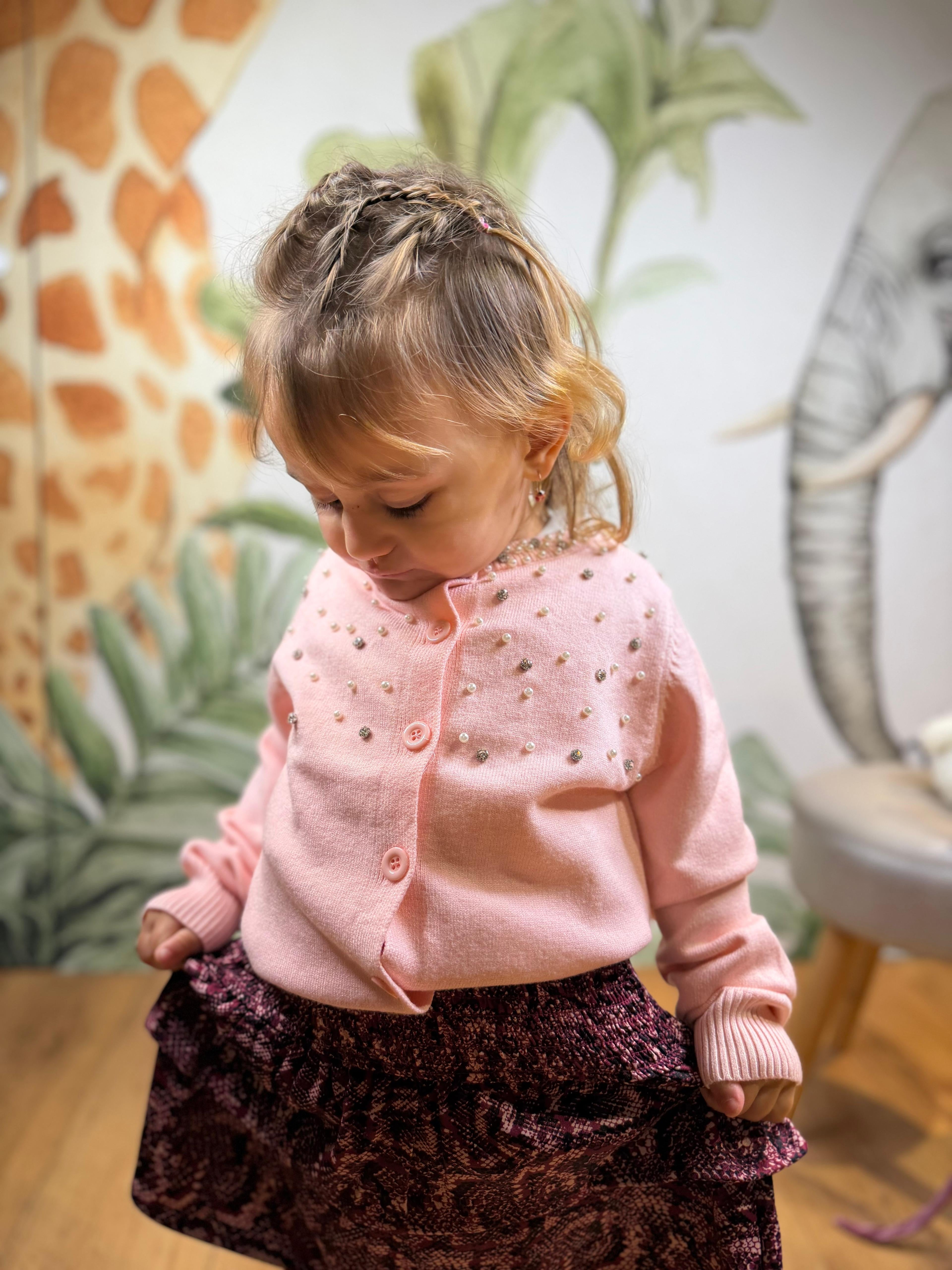 CARDIGAN ROSA SHINE CON LE PERLE XH2905