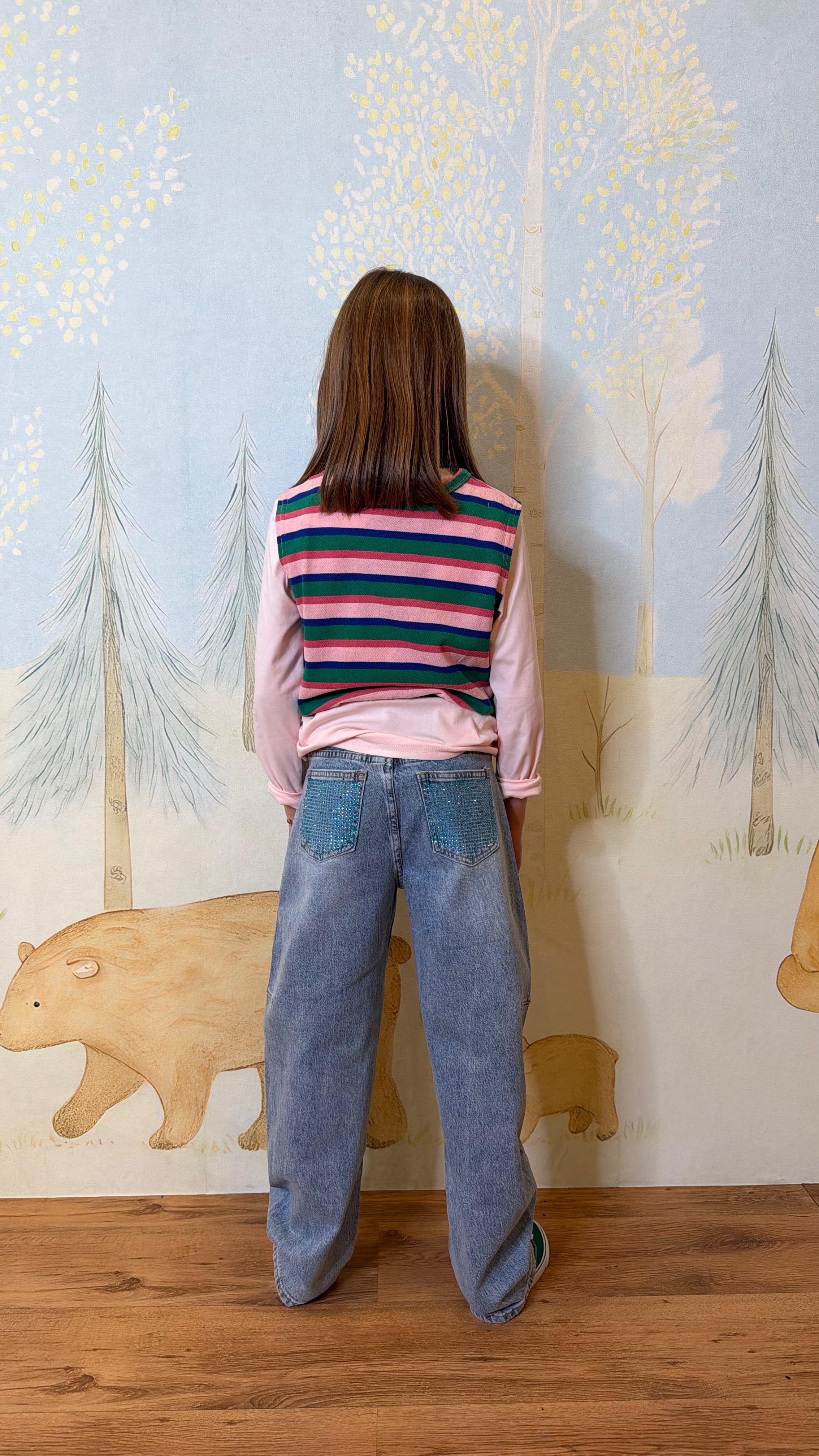 JEANS TASCA AZZURRA BRILLANTINATA YG-124 4-14 ANNI