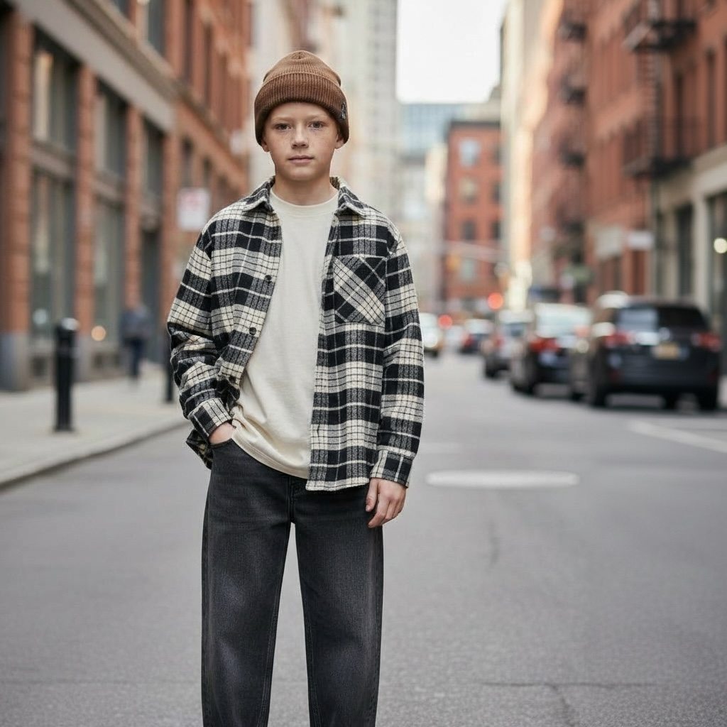 CAMICIA QUADRETTI NERA CAM12GI 6-12 ANNI