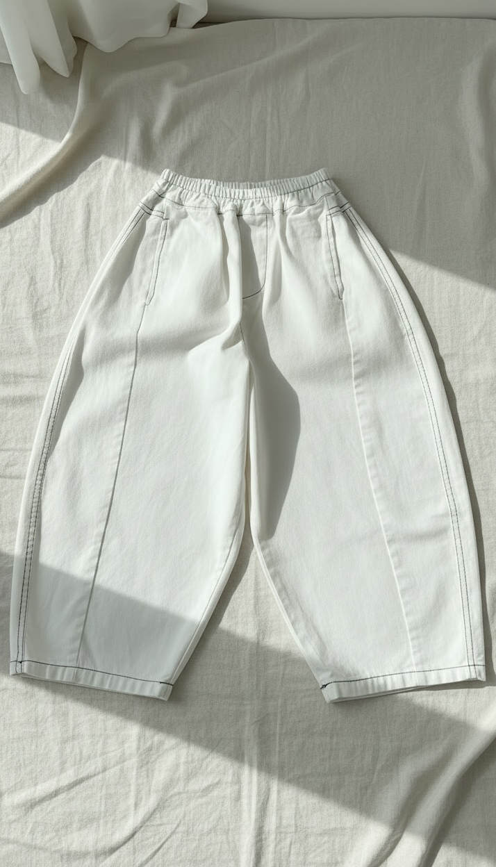 JEANS BIANCO BORDO NERO